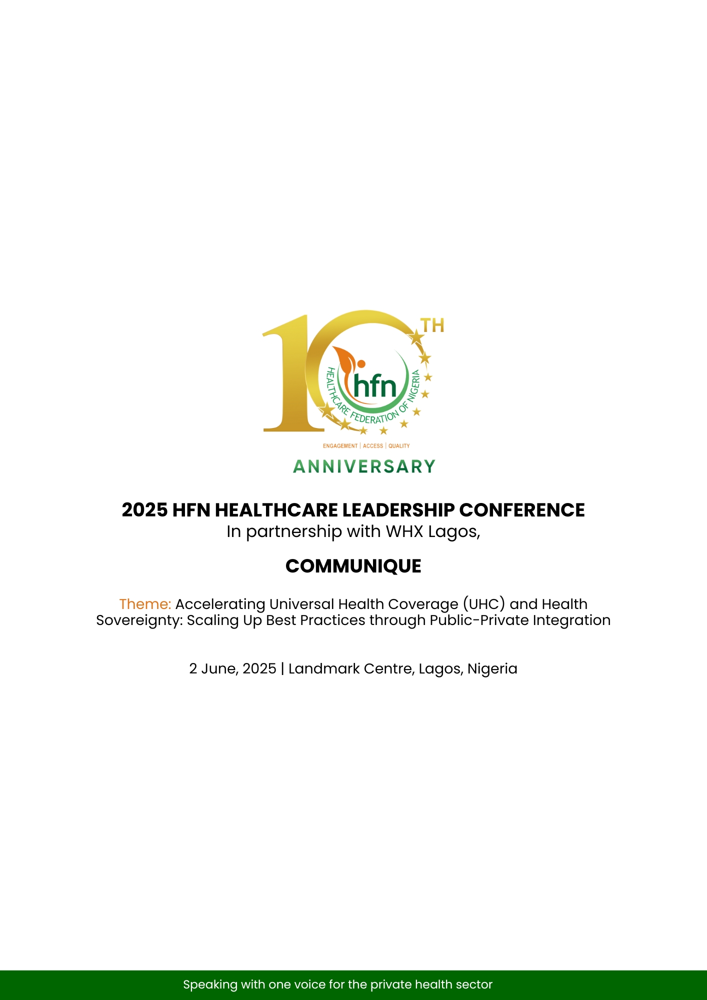 HFN Healthcare Leadership Conference Communique