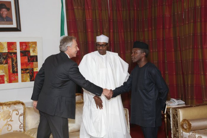 Tony Blair with then President-elect Muhammadu Buhari and Vice-President elect Prof. Yemi Osinbajo just before the APC Policy Dialogue in May 2015. Photo Source: Jide-Salu.com